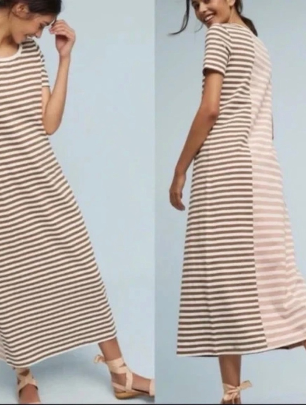 Saturday Sunday x Anthropologie Striped Two Tone Midi Jersey Dress in Brown M